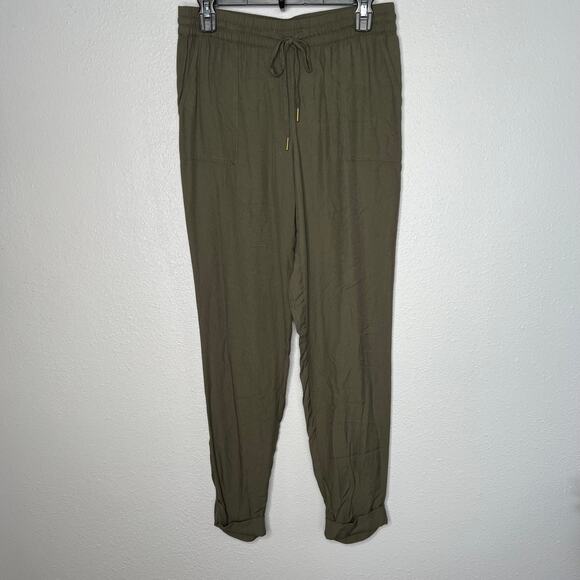 Joie Ankle Pants Olive Green Drawstring Waist Silk Pull On Tapered Leg Sz S - Picture 1 of 5